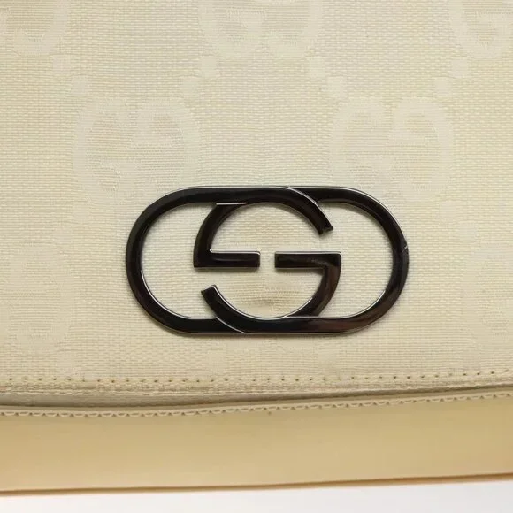 GUCCI GG Canvas Shoulder Bag Beige Silver 001